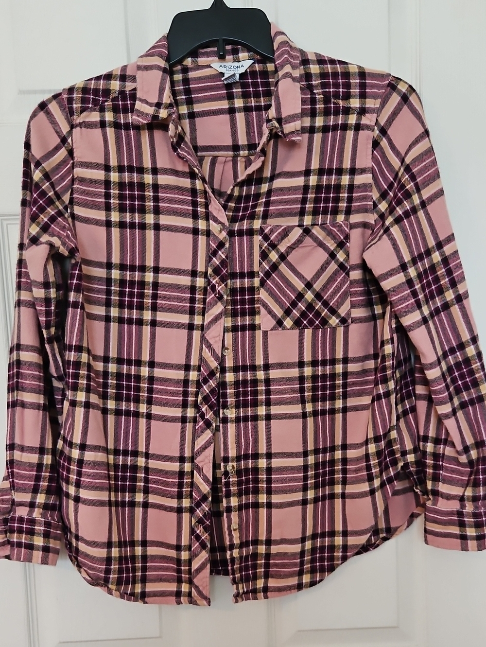 Arizona Jean Company Pink and Plum Plaid Button-Down Shirt